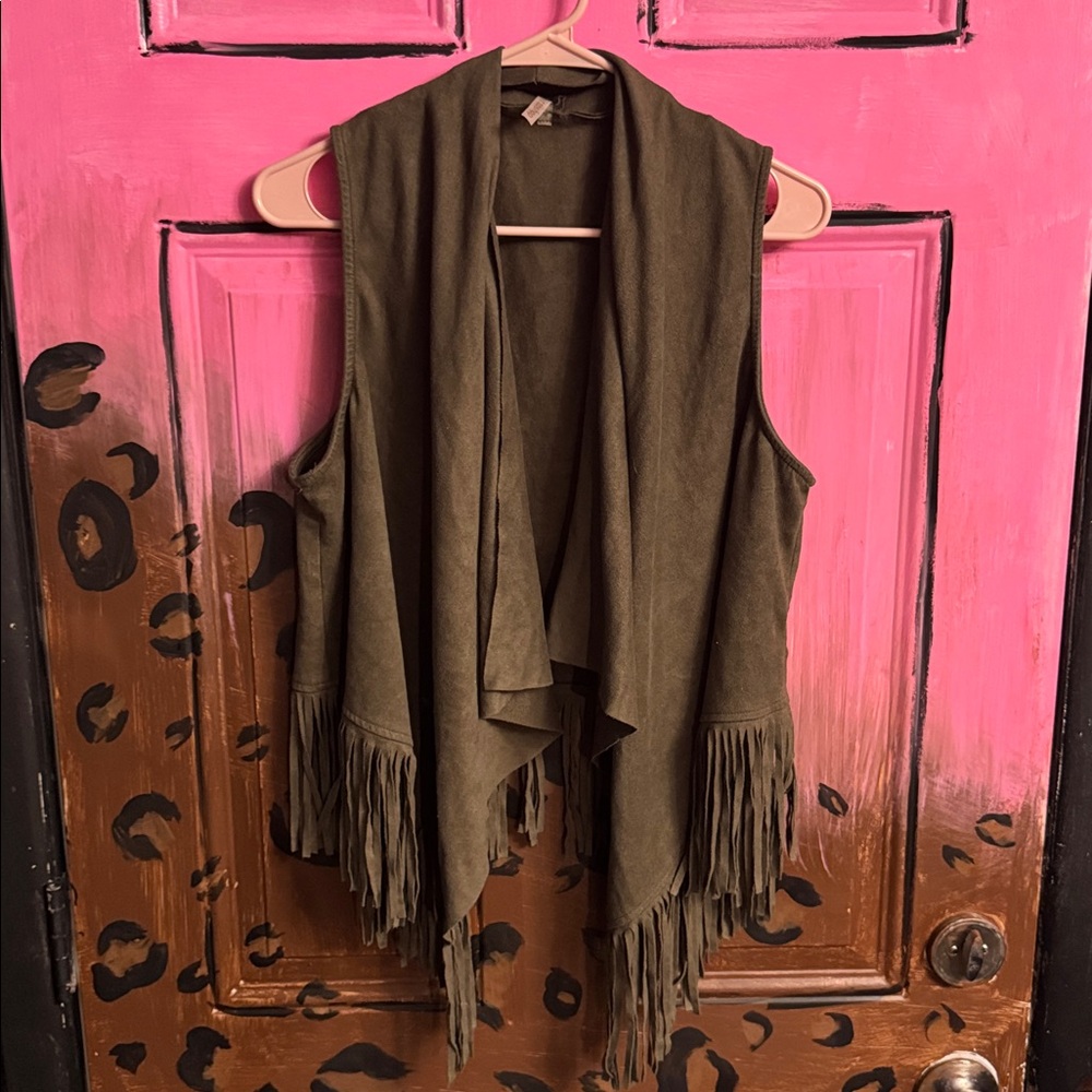 Olive Green Fringe Vest
